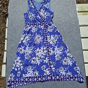 Dress Chris McLaughlin Sleeveless Blue Floral Print V Neck  Size 6